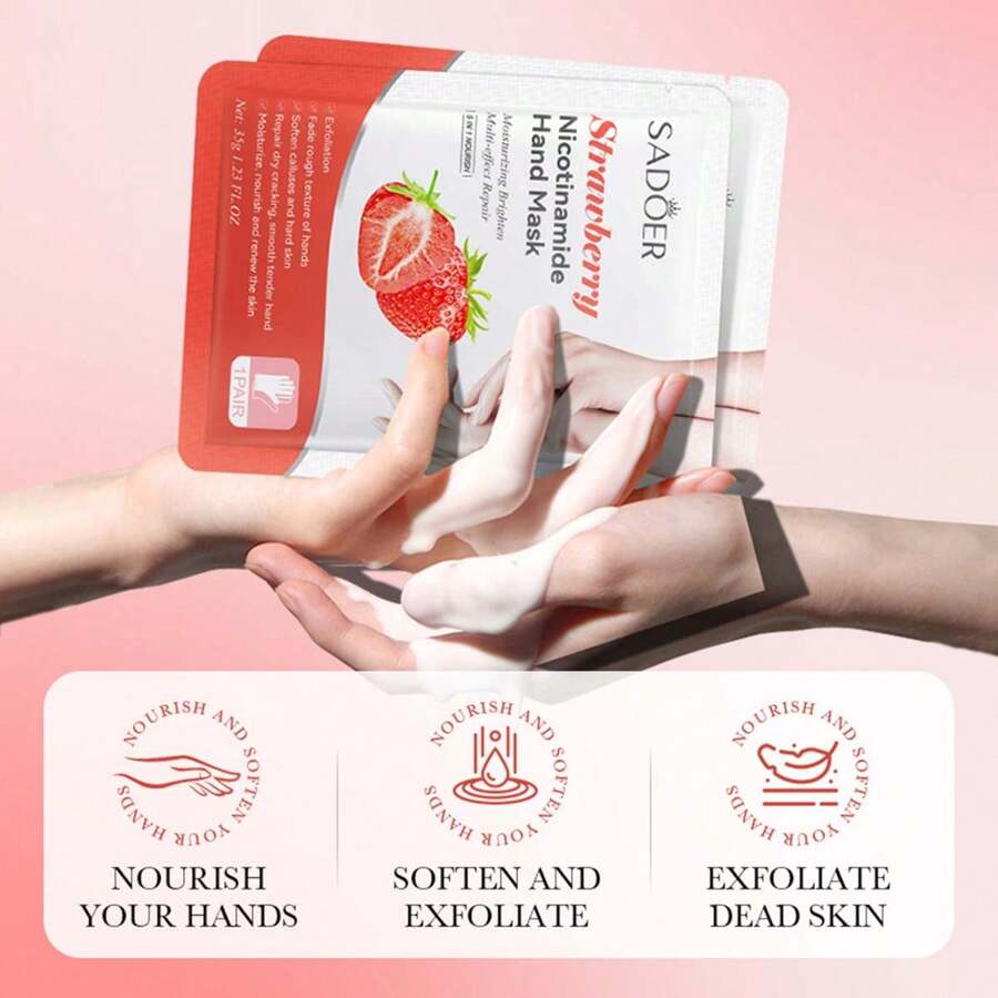 SADOER Strawberry Nicotinamide Moisturizing Hand Mask 35g - Image 3