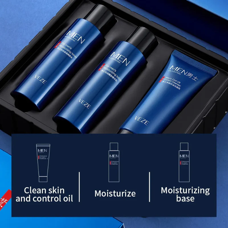 VEZE Men's 3-in-1 Skincare Gift Set - Oil Control Cleanser, Toner & Lotion - Image 3