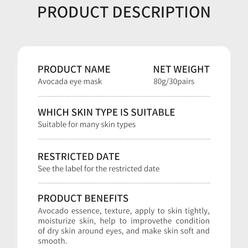 ZOZU Avocado Eye Mask & Hydrating Under Eye Patches 60pcs - Image 5
